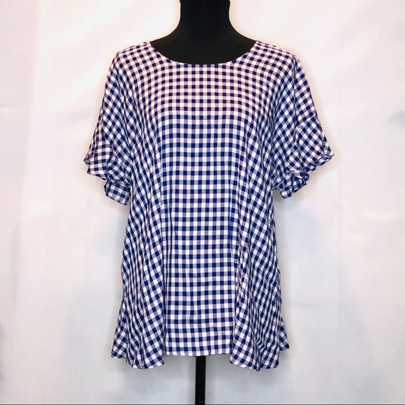 Collective Concepts Tops - Plaid Royal Blue & White Blouse.   223
